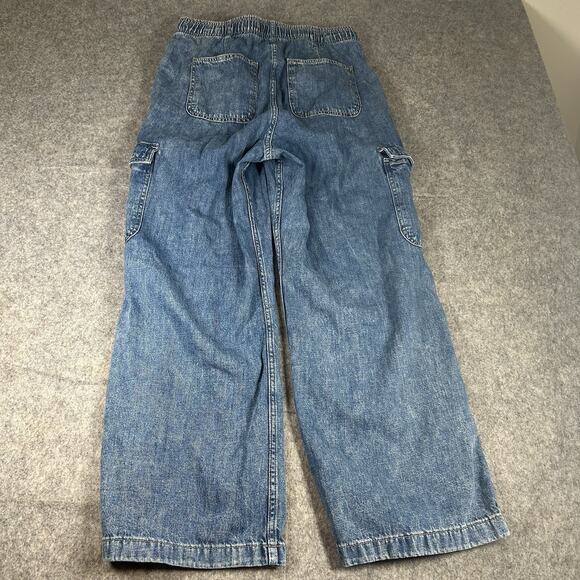 GAP Denim High Rise Wide Leg Cargo Pants Women’s Medium Blue Jeans Elastic Waist - Picture 7 of 9